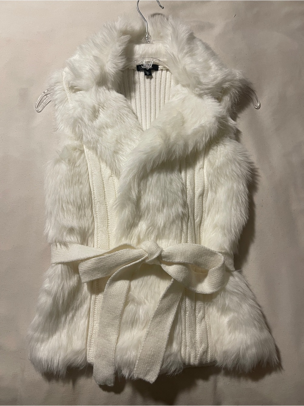 Faux Fur Belted Vest - White